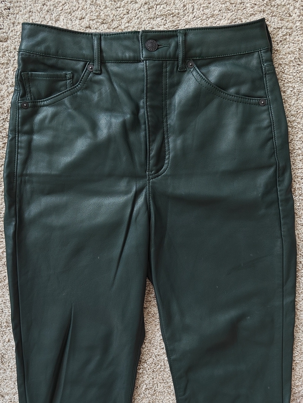 Express High-Rise Faux Leather Pants in Forest Green